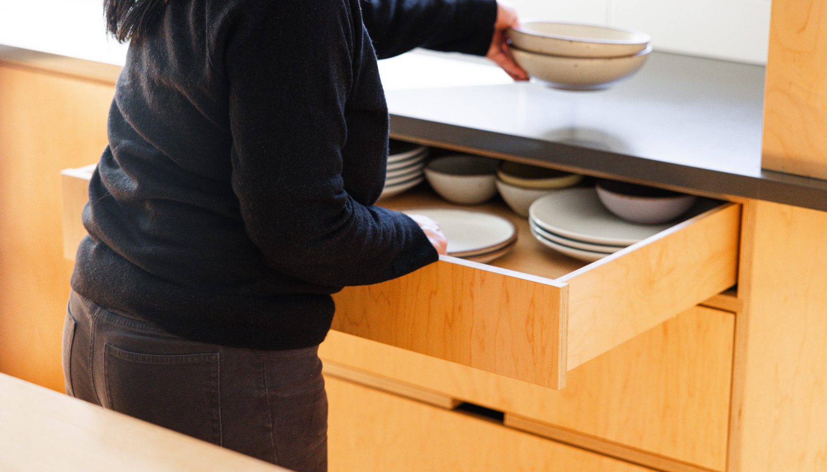 Dishes in drawers